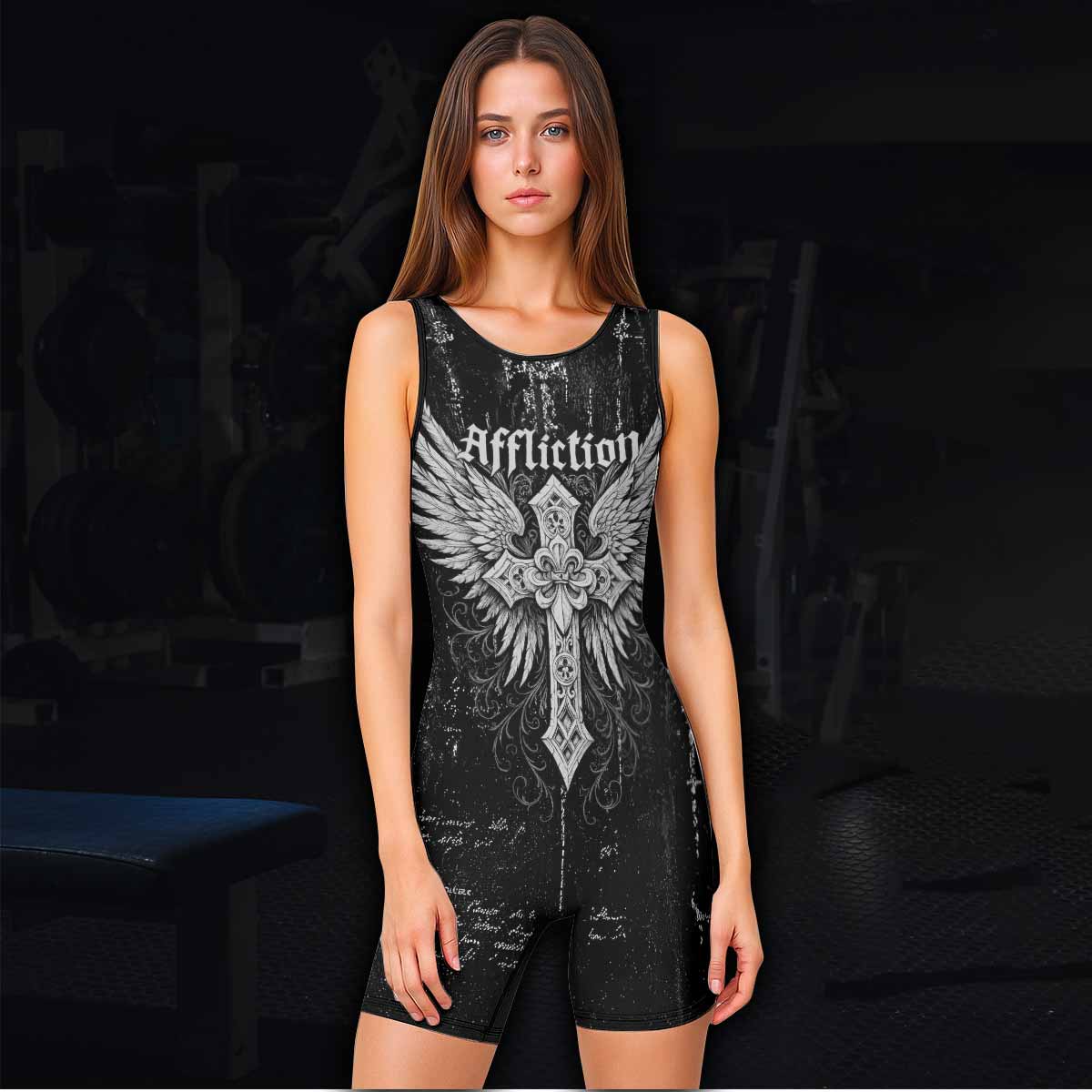 Angel of Death Wrestling Singlet – women's lifestyle view