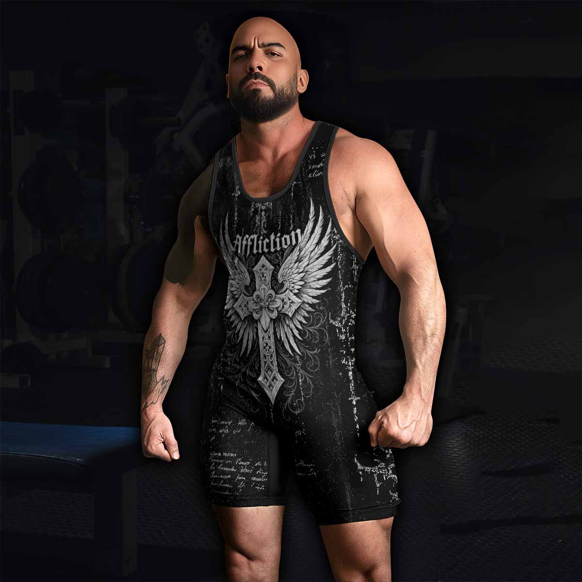 Angel of Death Wrestling Singlet – men's lifestyle view