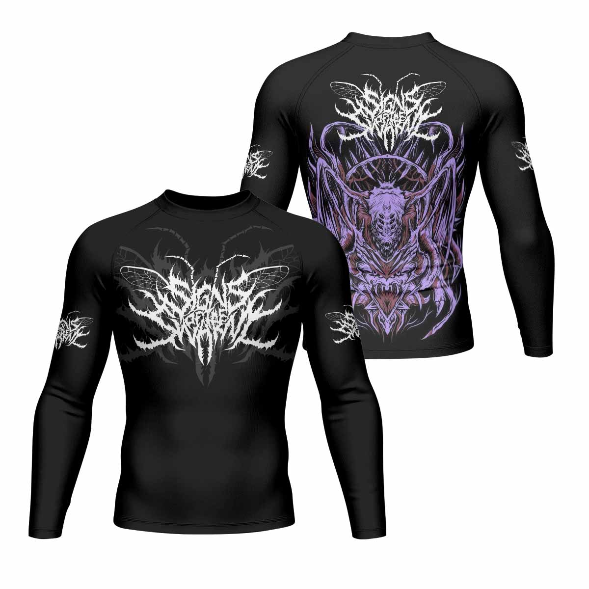 Angelmaker Demon Men's Rash Guard Long Sleeve - front and back view