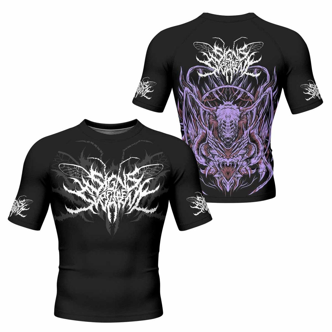 Angelmaker Demon Men's Rash Guard Short Sleeve - front and back view