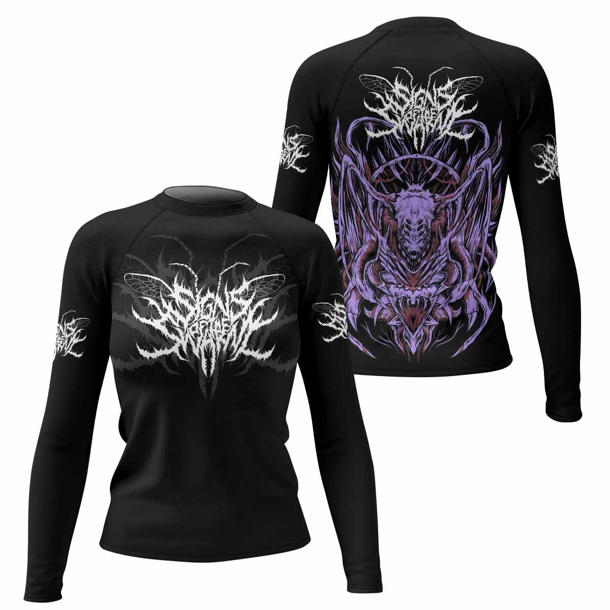 Angelmaker Demon Women's Rash Guard Long Sleeve - front and back view