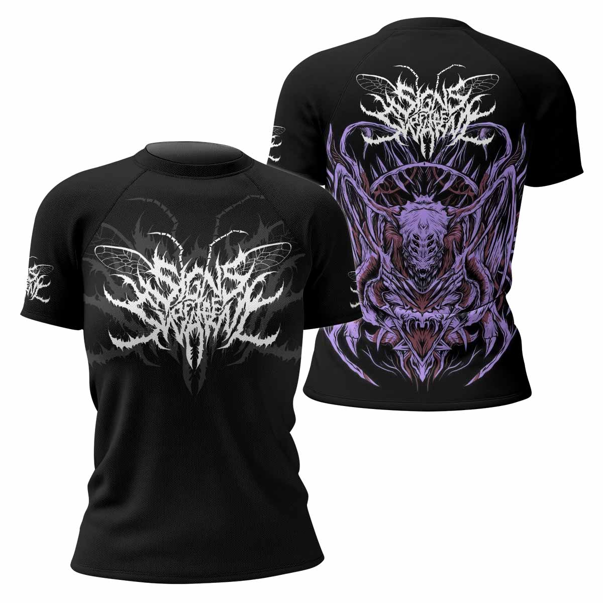 Angelmaker Demon Women's Rash Guard Short Sleeve - front and back view