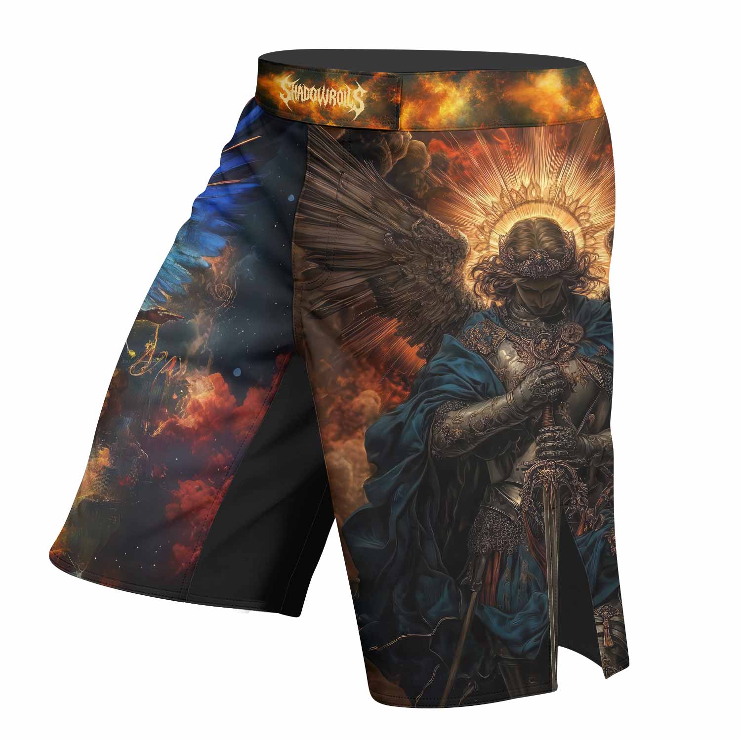 Archangel Michael Fight Shorts - left side mockup
