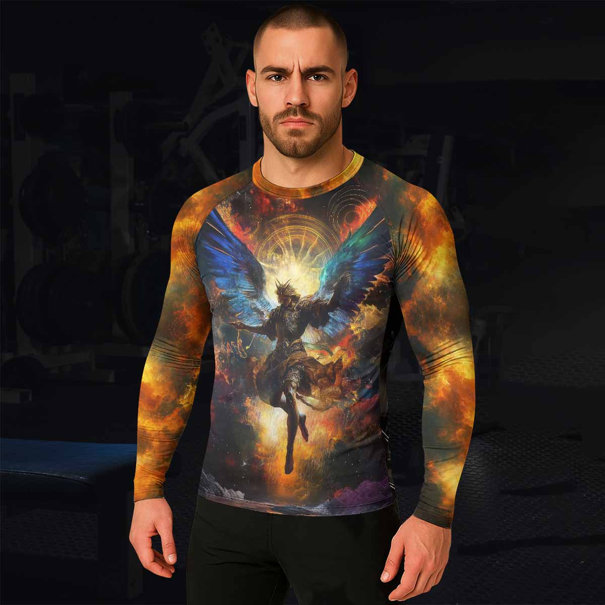 Archangel Michael Men's Rash Guard Long Sleeve - lifestyle view