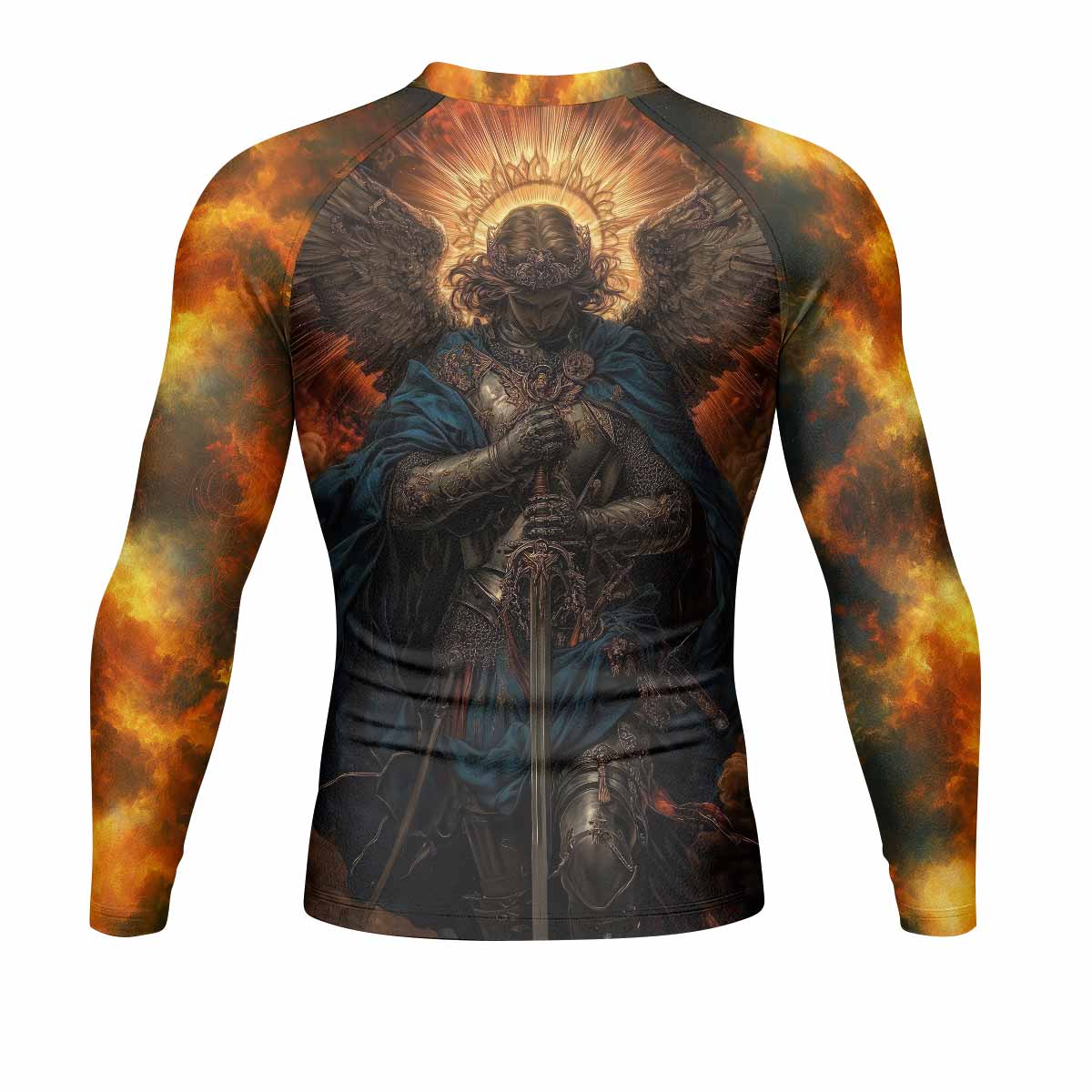 Archangel Michael Men's Rash Guard Long Sleeve - back view mockup 