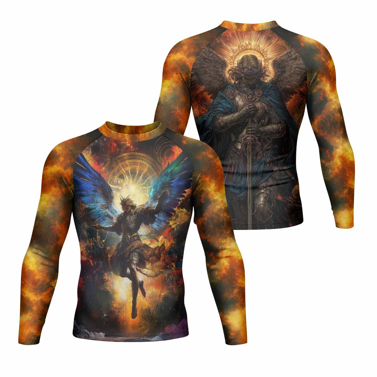 Archangel Michael Men's Rash Guard Long Sleeve - front and back view