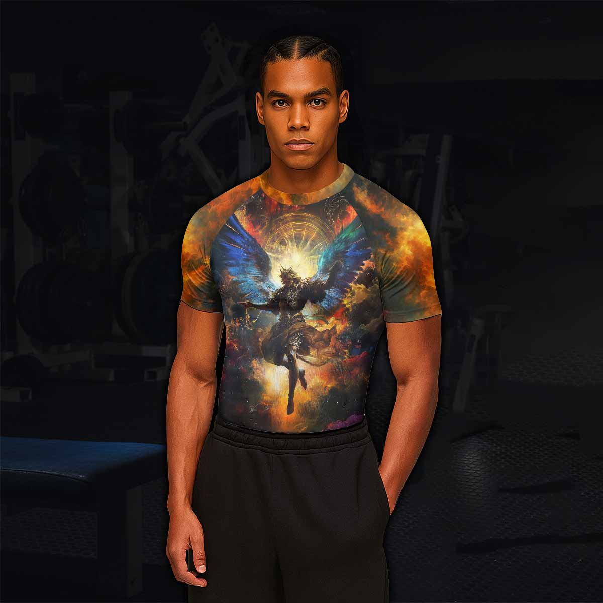 Archangel Michael Men's Rash Guard Short Sleeve - lifestyle view