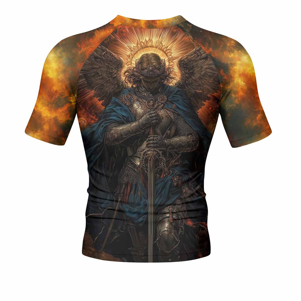 Archangel Michael Men's Rash Guard Short Sleeve - back view mockup 