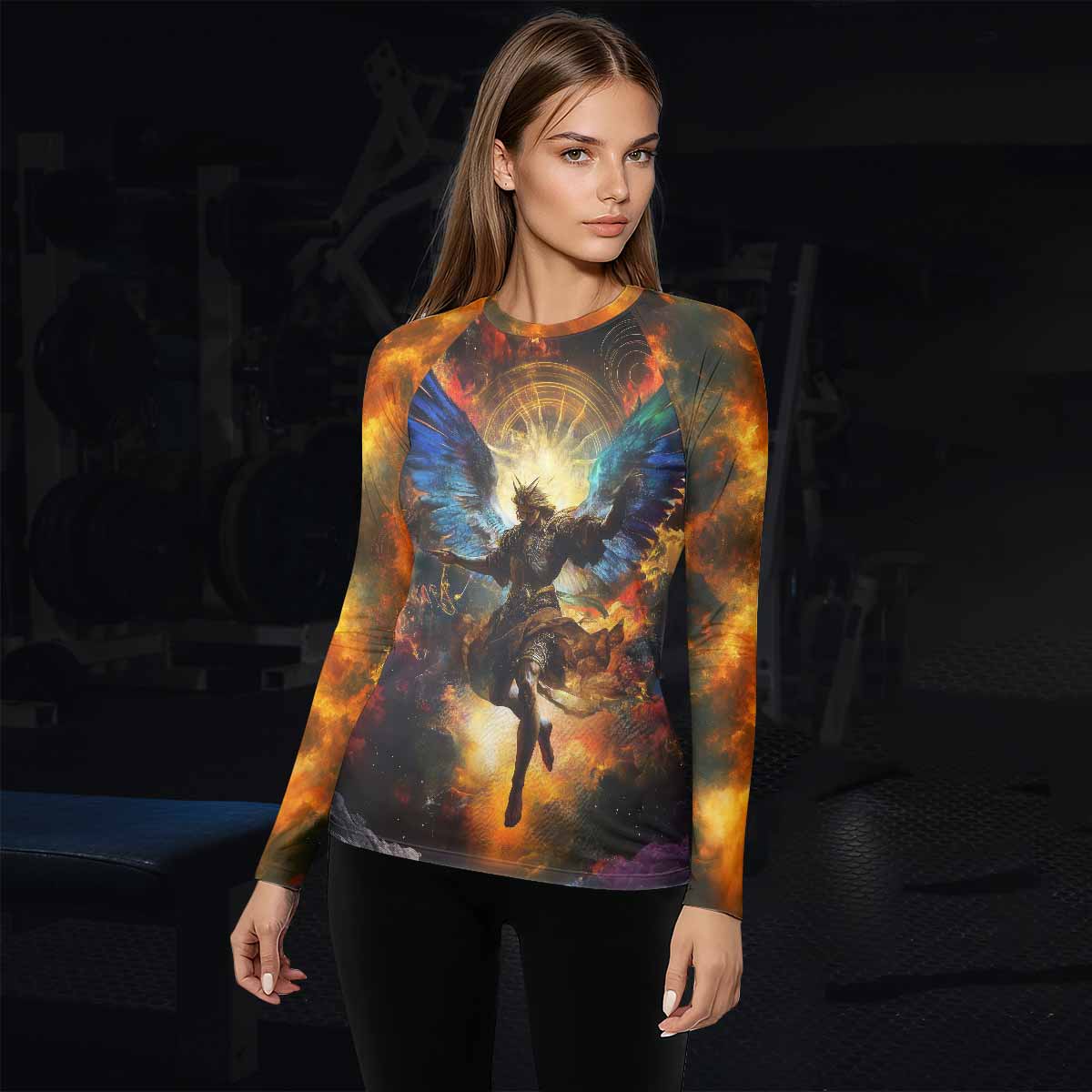 Archangel Michael Women's Rash Guard Long Sleeve - lifestyle view