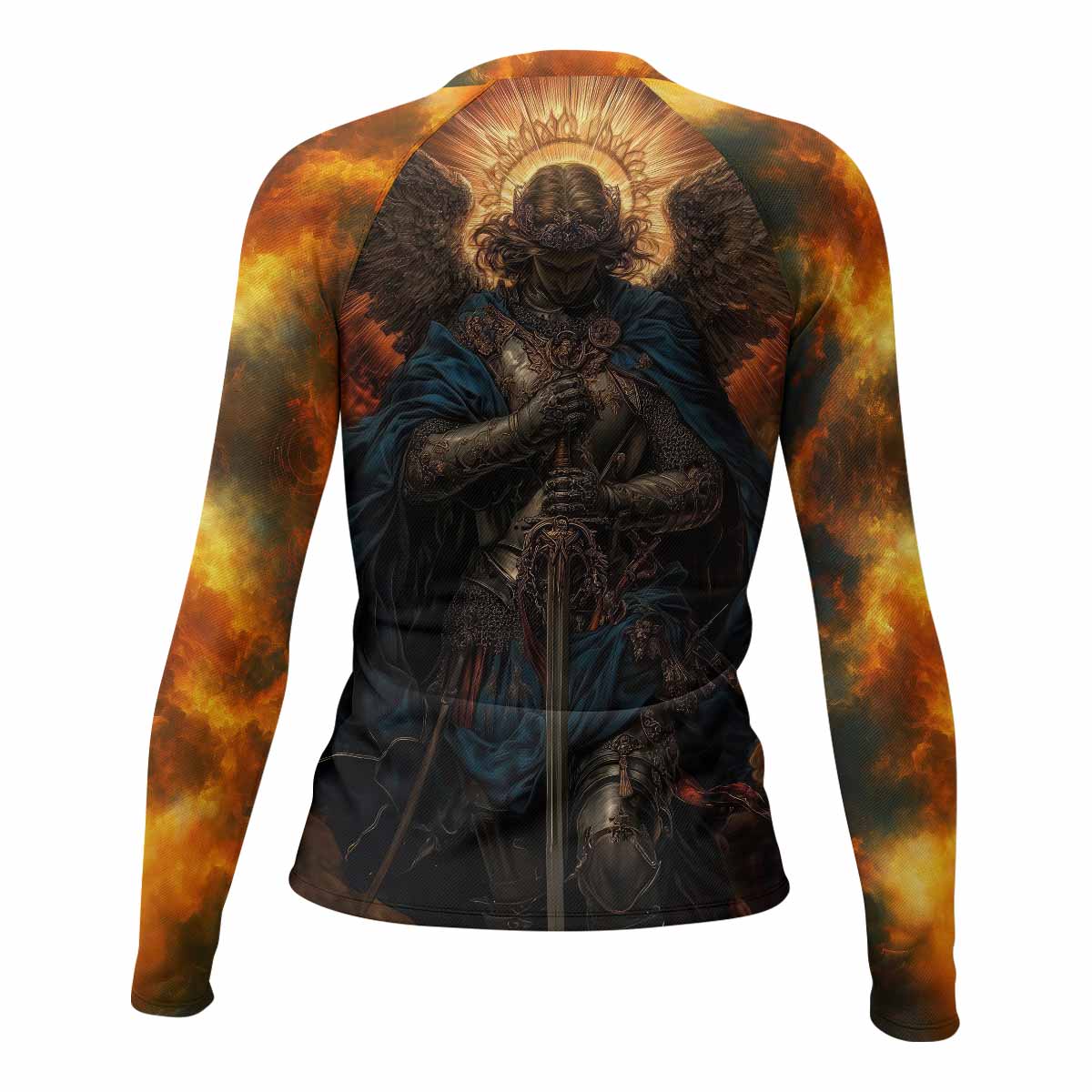 Archangel Michael Women's Rash Guard Long Sleeve - back view mockup 