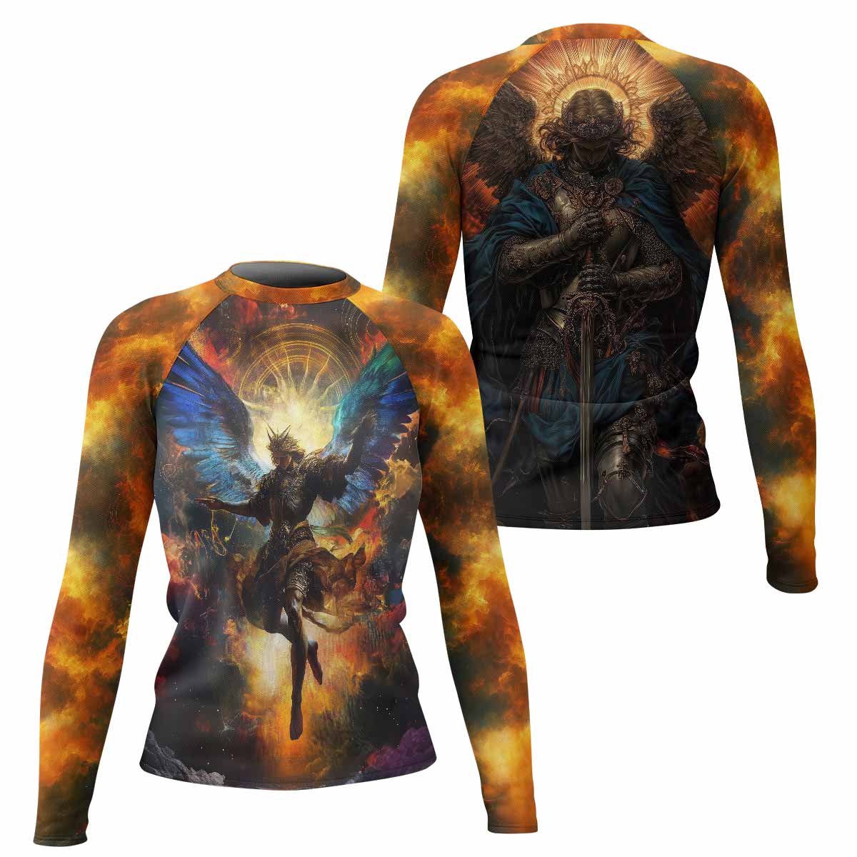 Archangel Michael Women's Rash Guard Long Sleeve - front and back view