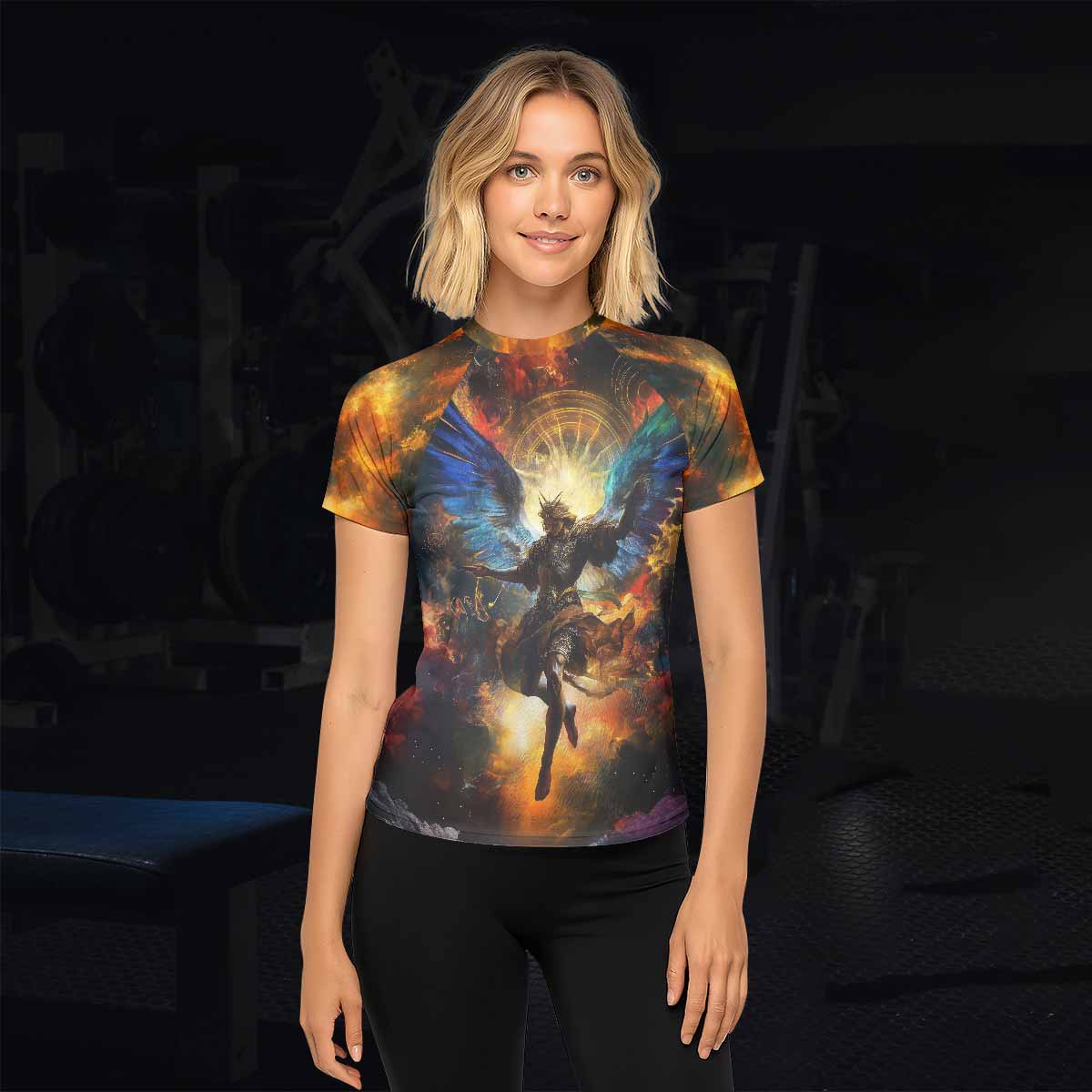 Archangel Michael Women's Rash Guard Short Sleeve - lifestyle view