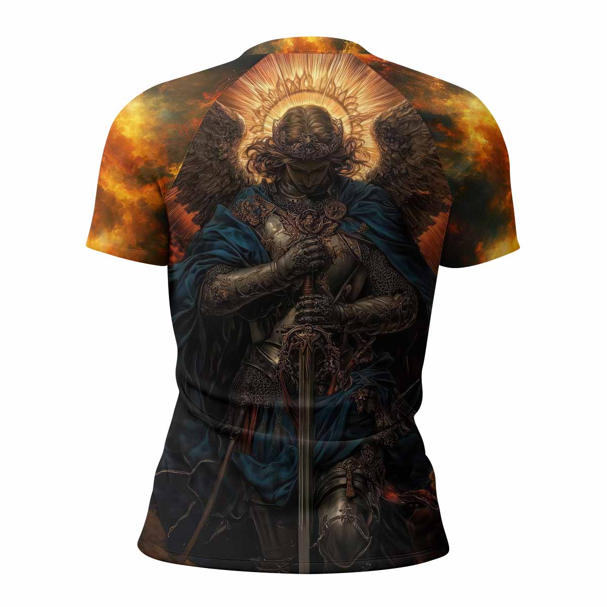 Archangel Michael Women's Rash Guard Short Sleeve - back view mockup 