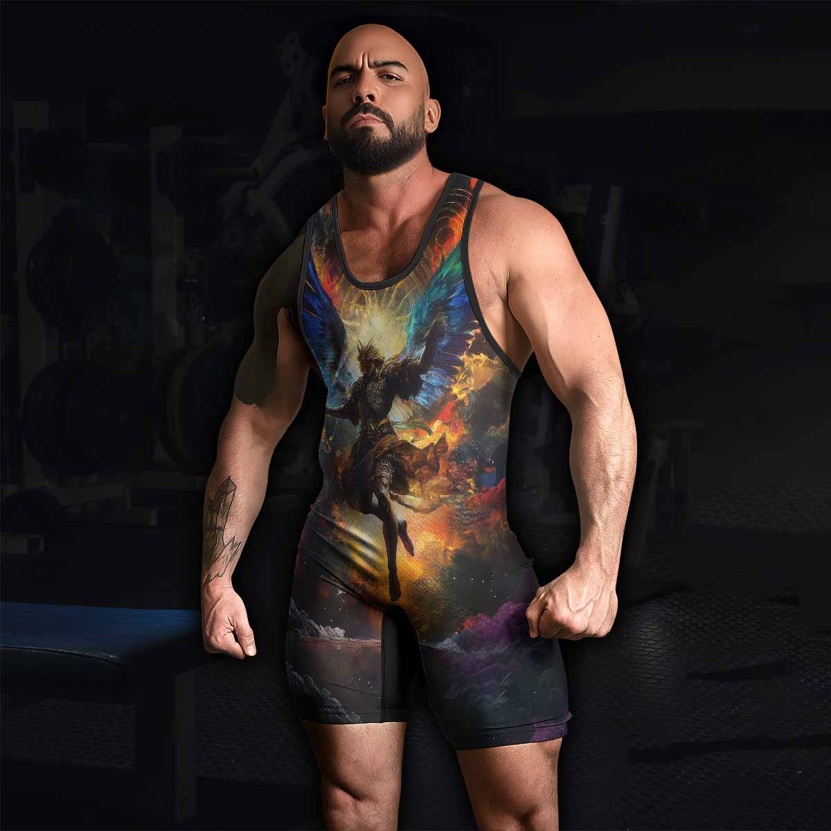Archangel Michael Wrestling Singlet - men's lifestyle view