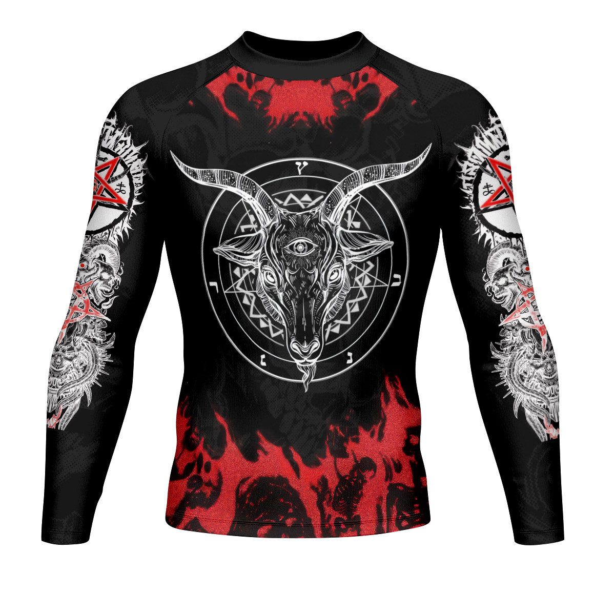 Baphomet Seal Men’s Long Sleeve Rash Guard - front view mockup