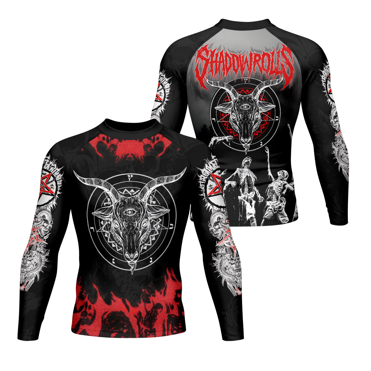 Baphomet Seal Men’s Long Sleeve Rash Guard - front and back view