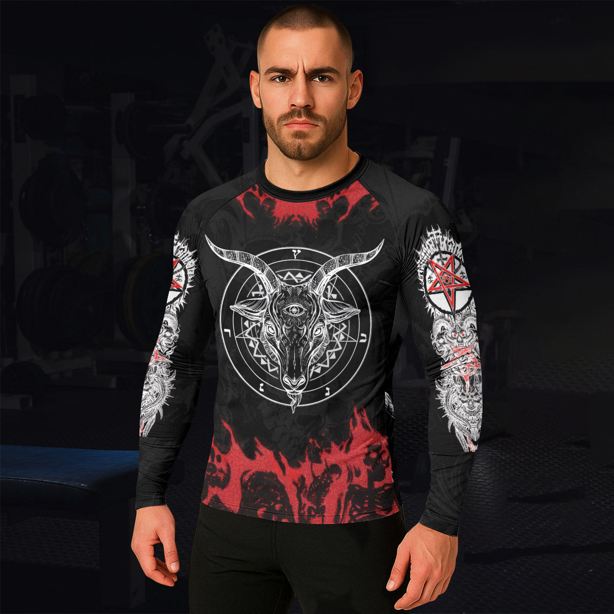 Baphomet Seal Men’s Long Sleeve Rash Guard - lifestyle view
