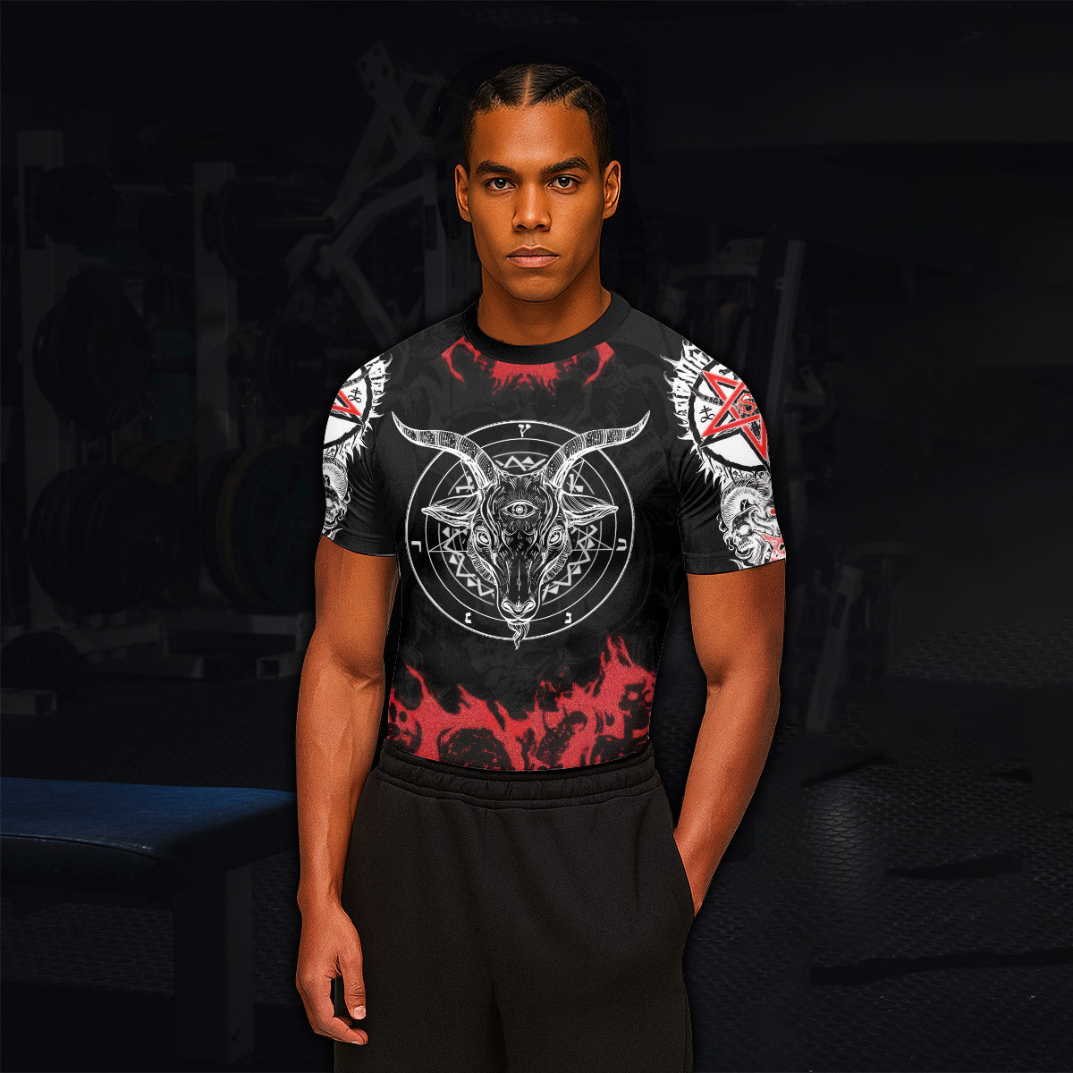 Baphomet Seal Men’s Short Sleeve Rash Guard - lifestyle view