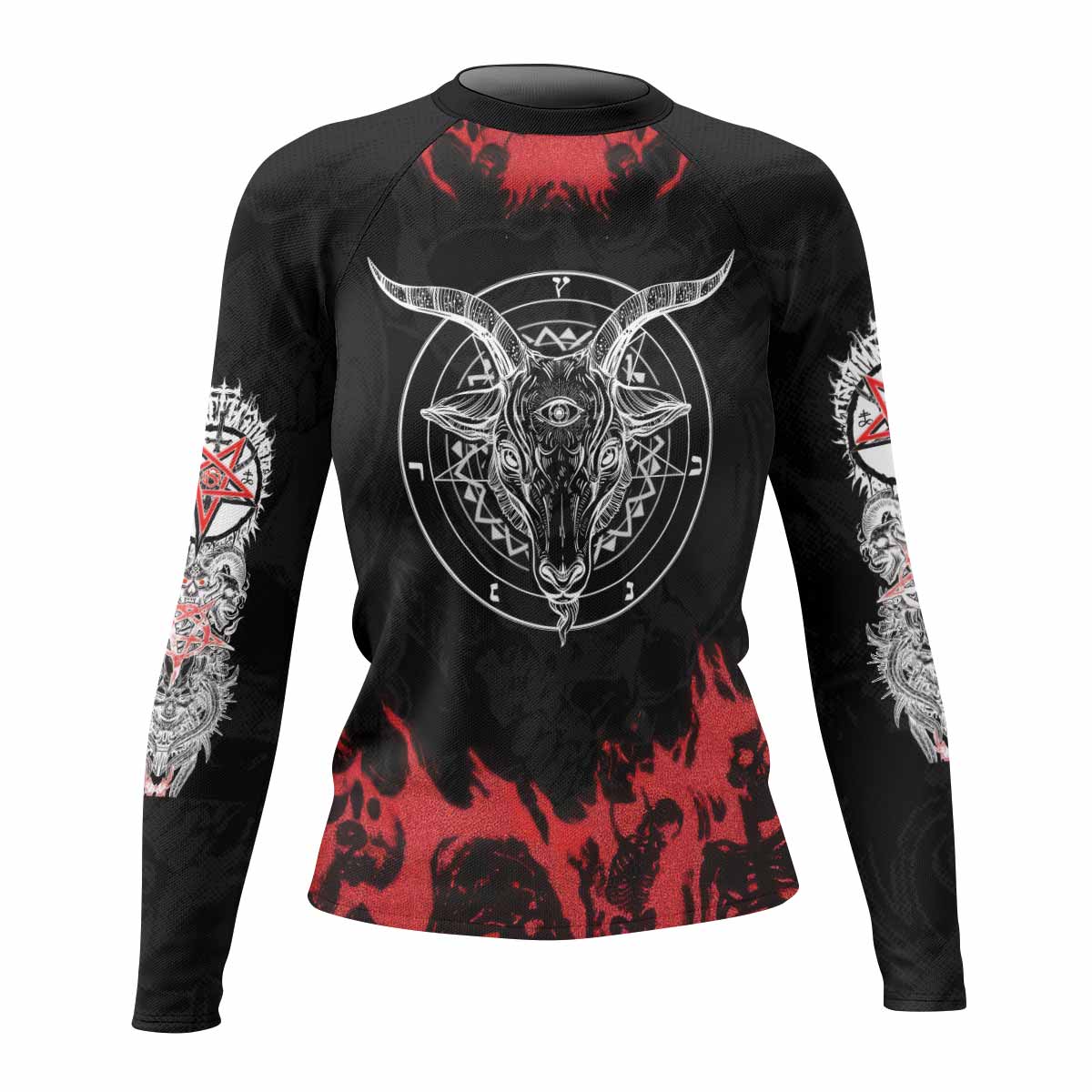 Baphomet Seal Women’s Long Sleeve Rash Guard - front view mockup