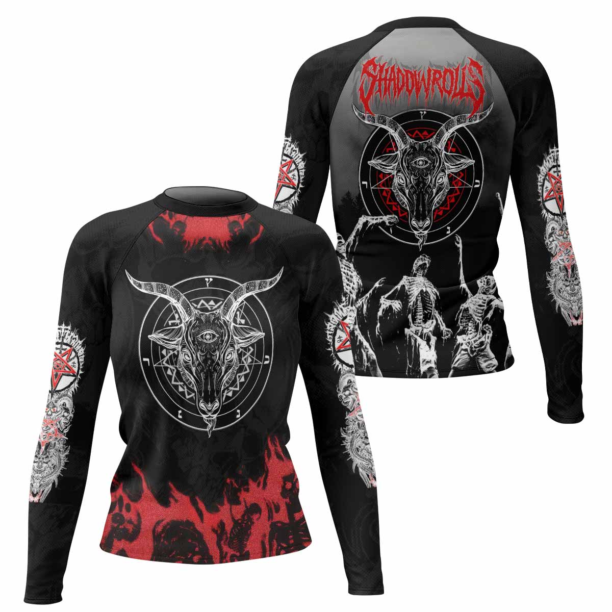 Baphomet Seal Women’s Long Sleeve Rash Guard - front and back view