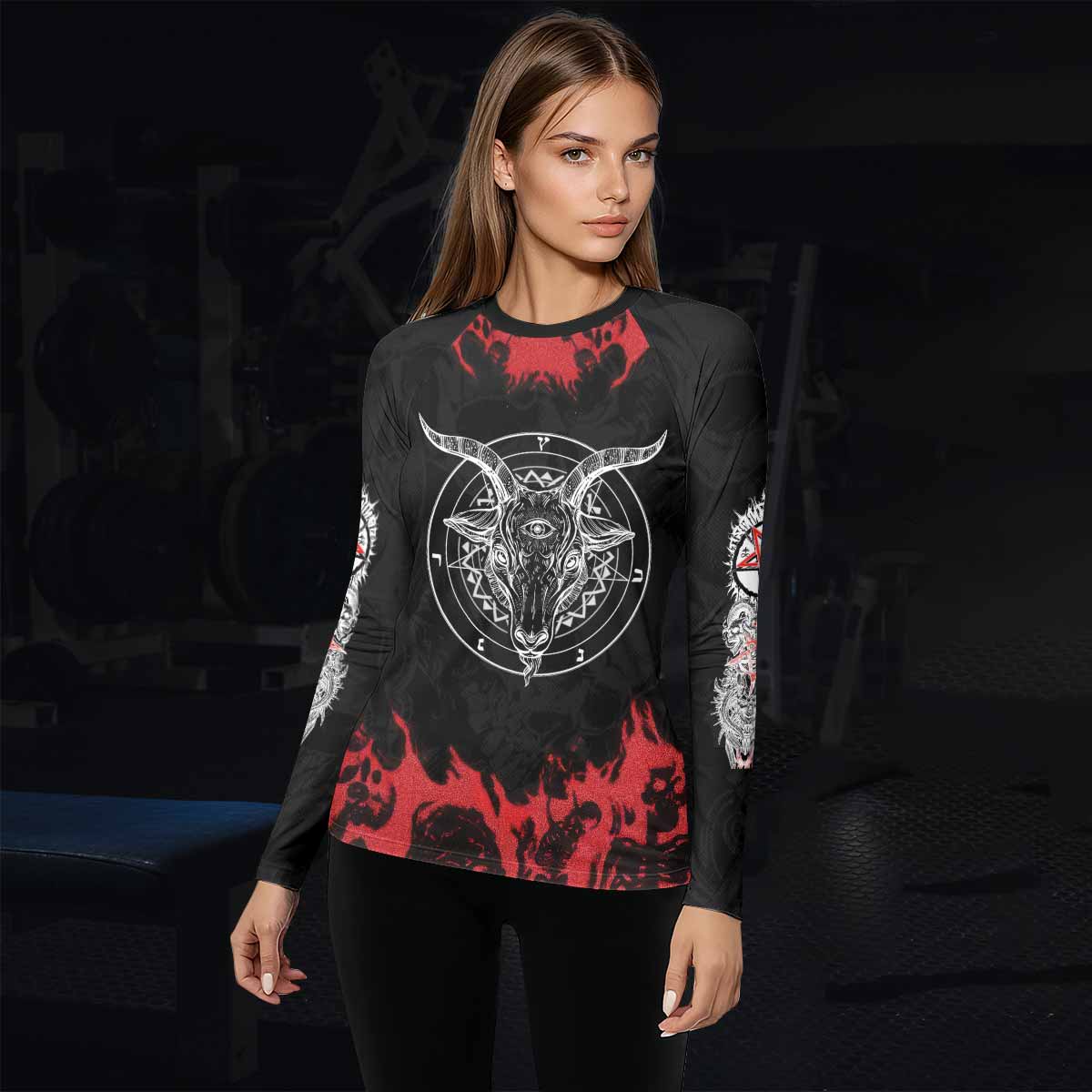 Baphomet Seal Women’s Long Sleeve Rash Guard - lifestyle view