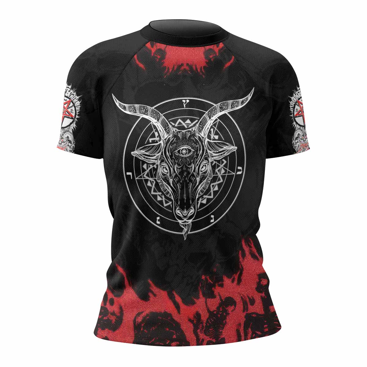 Baphomet Seal Women’s Short Sleeve Rash Guard - front view mockup
