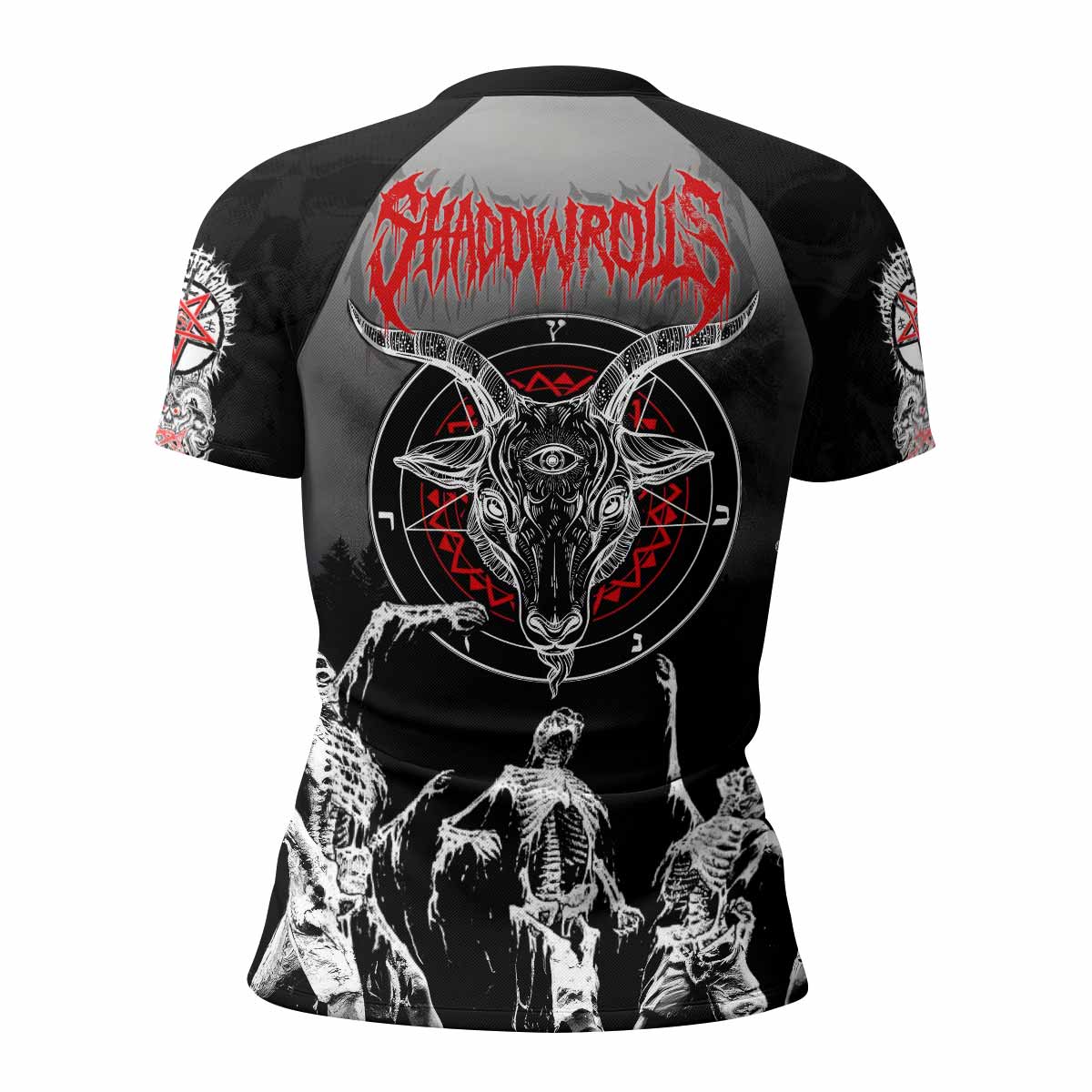 Baphomet Seal Women’s Short Sleeve Rash Guard - back view mockup