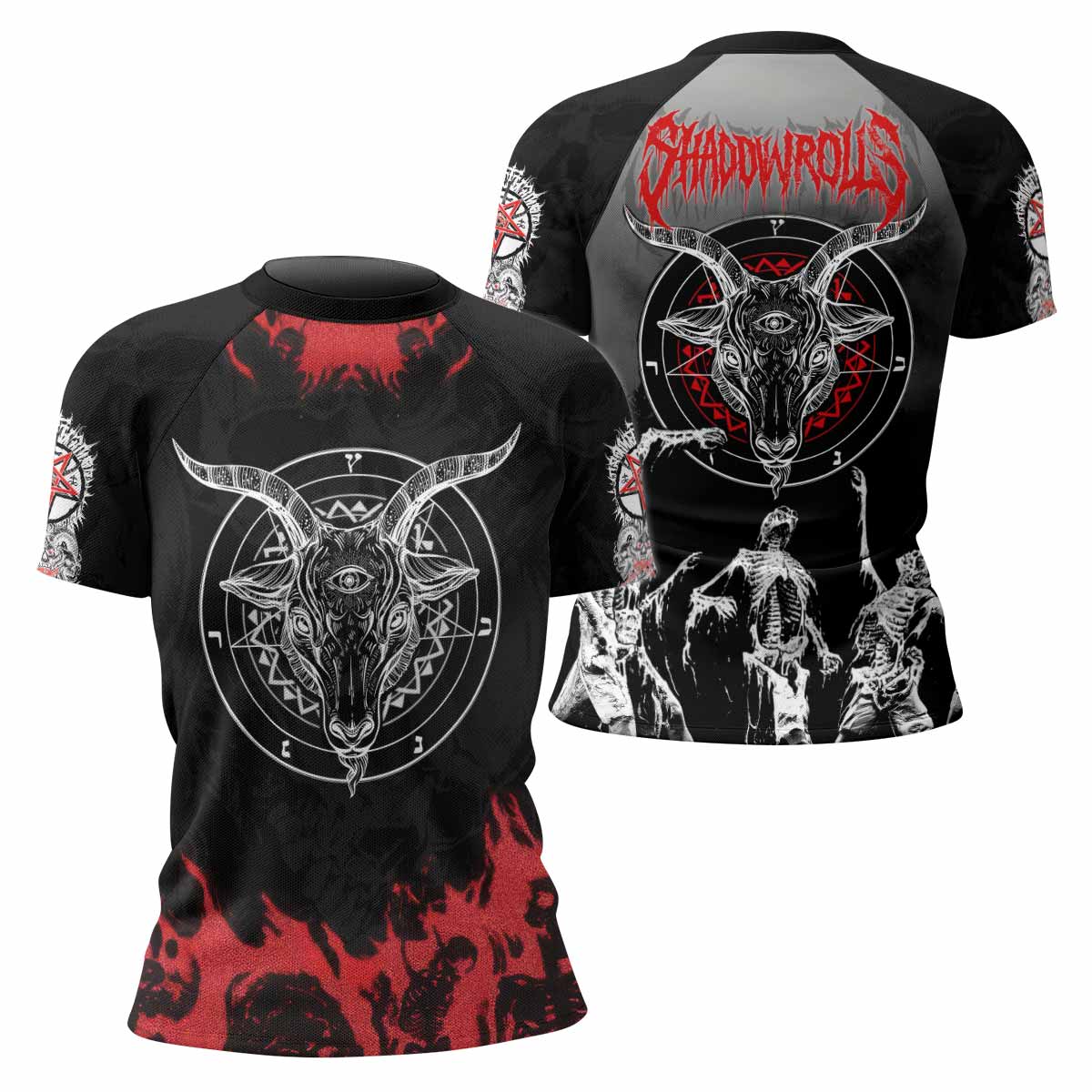Baphomet Seal Women’s Short Sleeve Rash Guard - front and back view