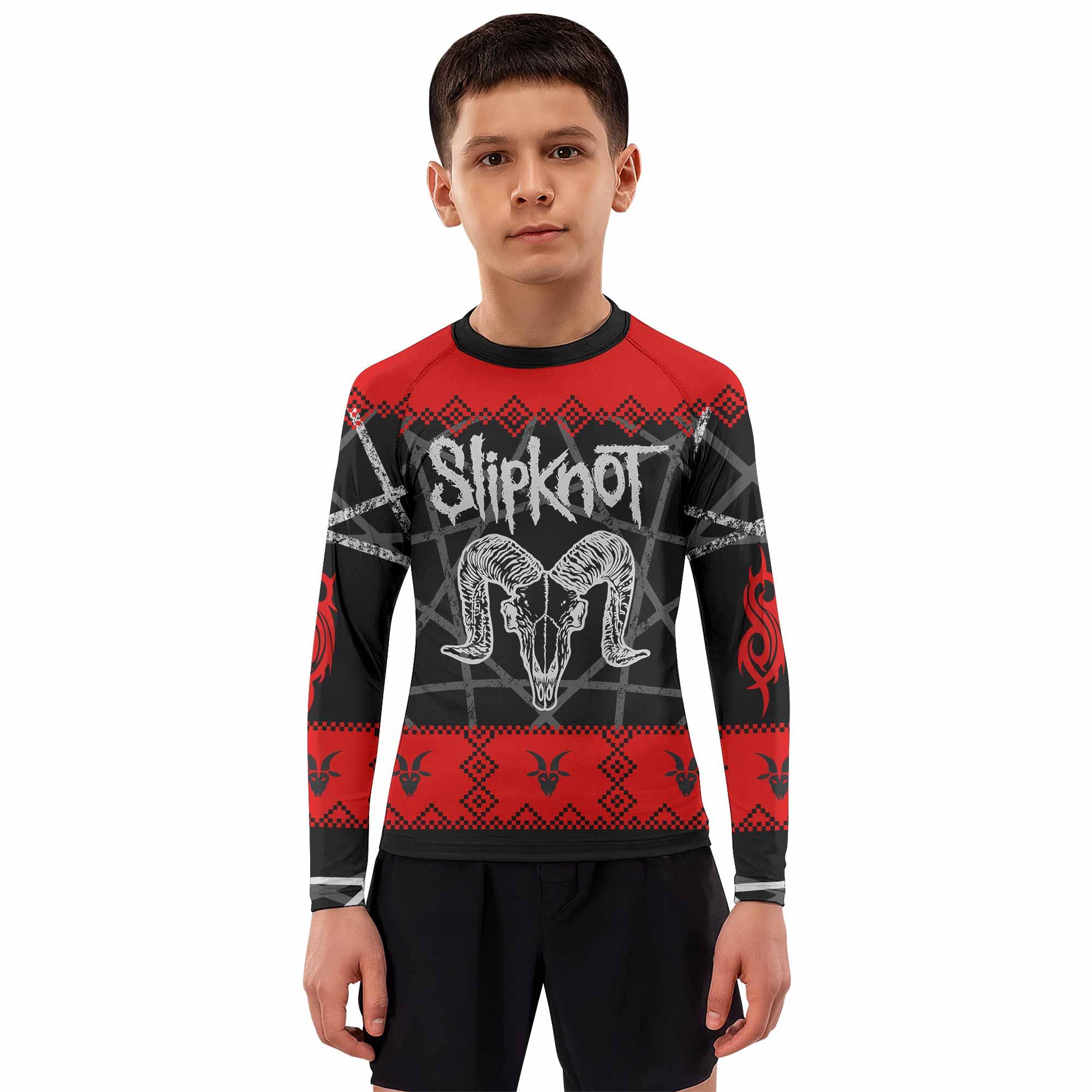 Baphomet Slipknot Kids Rash Guard Long Sleeve - boy's lifestyle view