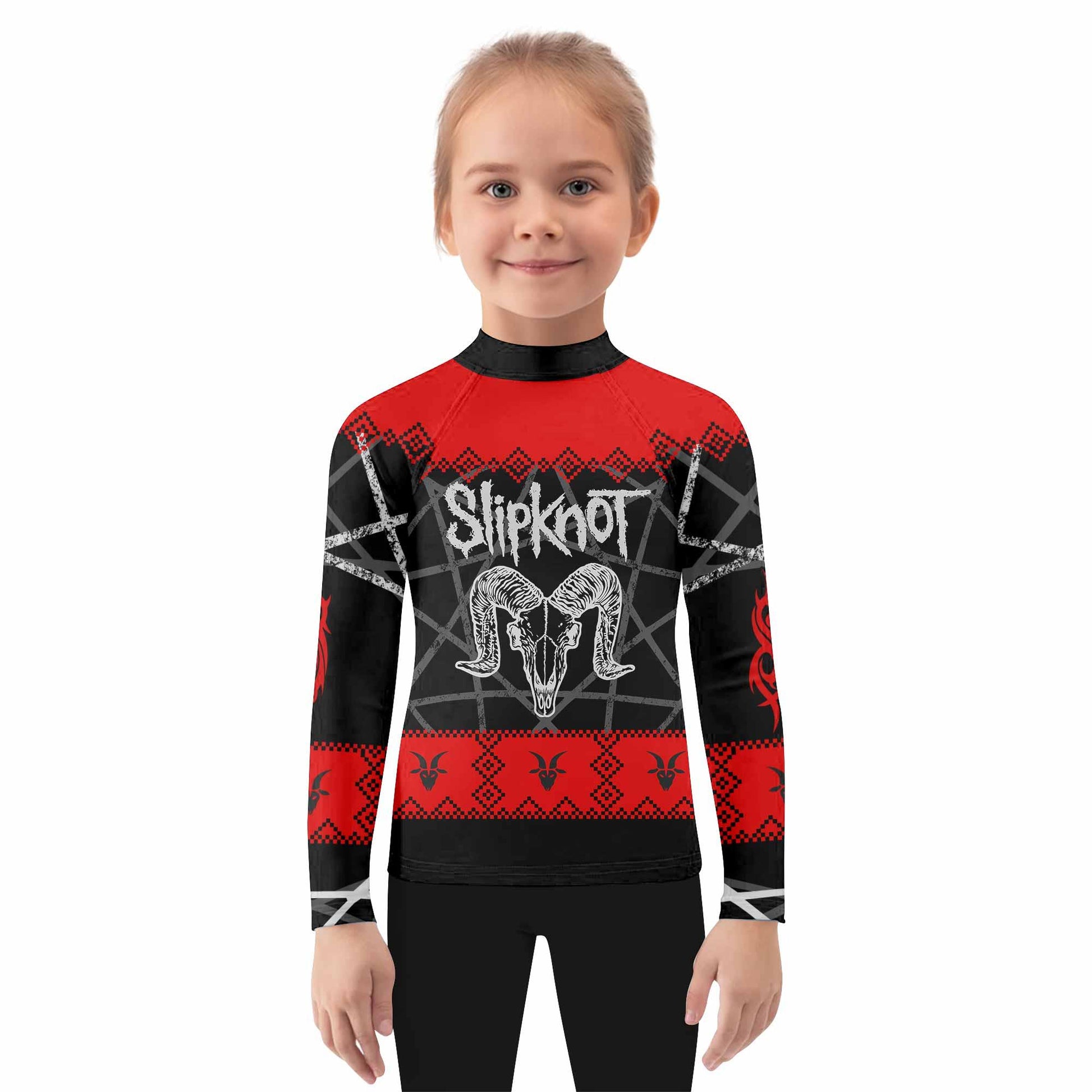 Baphomet Slipknot Kids Rash Guard Long Sleeve - girl's lifestyle view