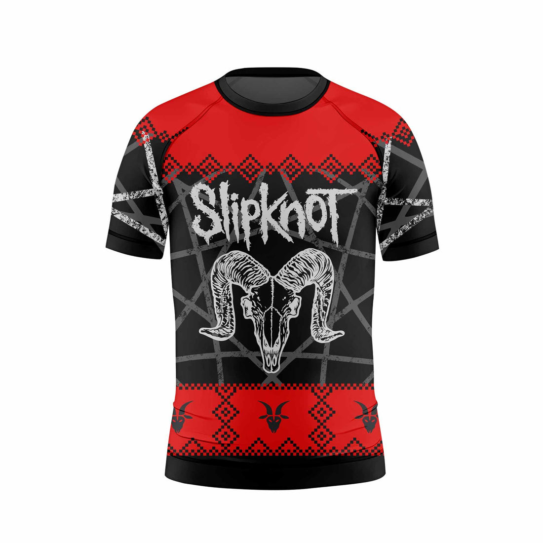 Baphomet Slipknot Kids Rash Guard Short Sleeve - front and back view