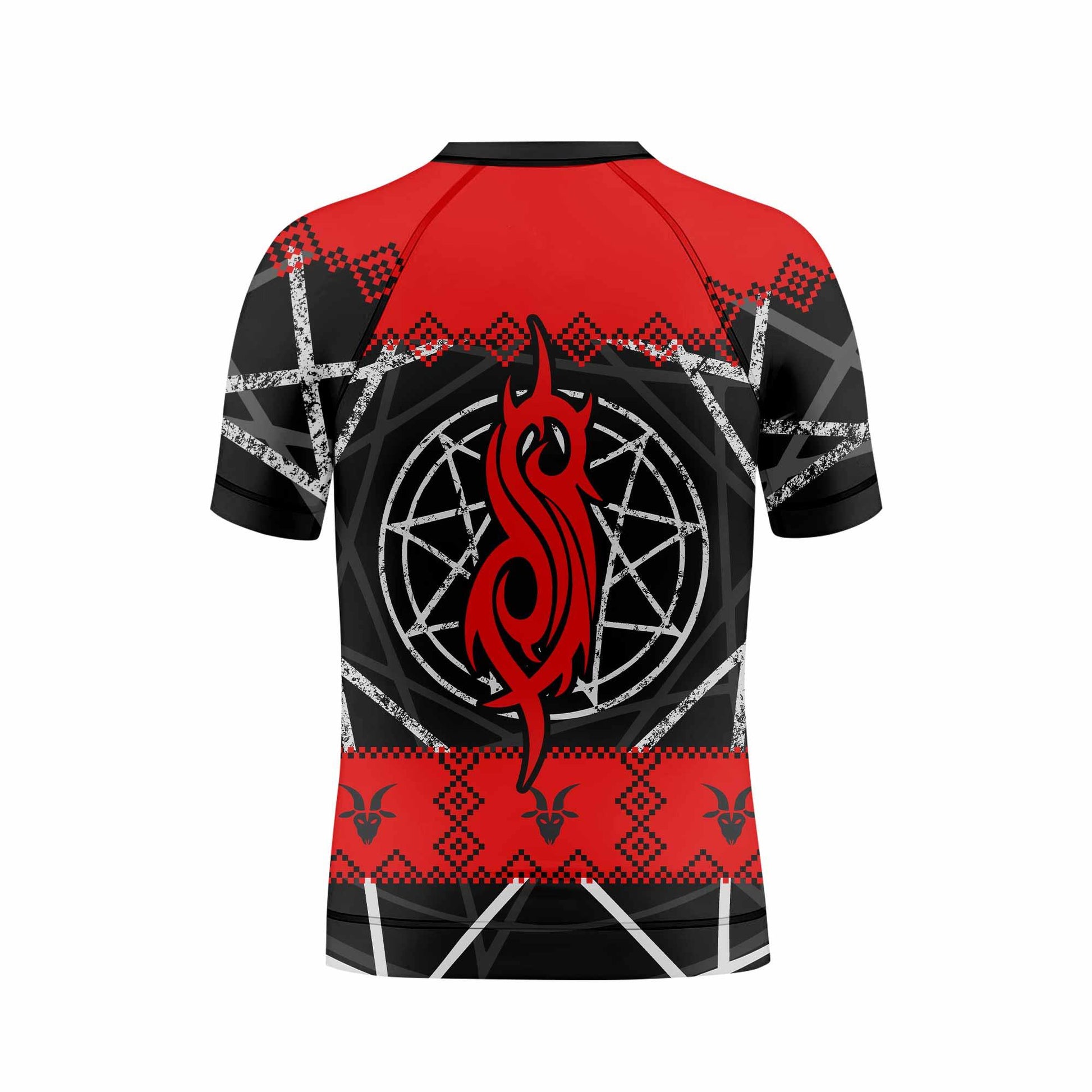 Baphomet Slipknot Kids Rash Guard Short Sleeve - back view mockup