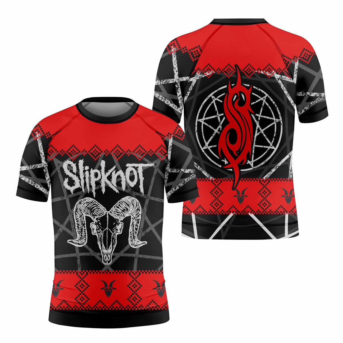 Baphomet Slipknot Kids Rash Guard Short Sleeve - front and back view