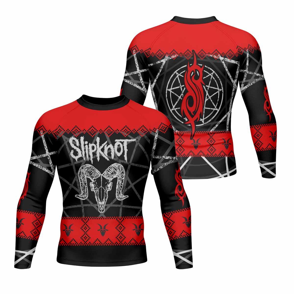 Baphomet Slipknot Men's Rash Guard Long Sleeve - front and back view