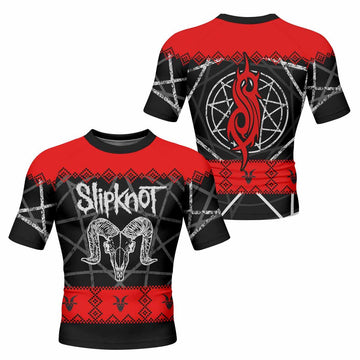 Baphomet Slipknot Men's Rash Guard Short Sleeve - front and back view