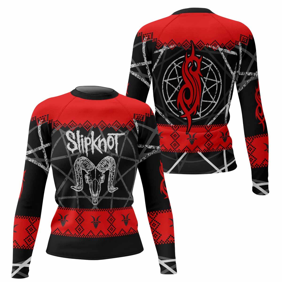 Baphomet Slipknot Women's Rash Guard Long Sleeve - front and back view
