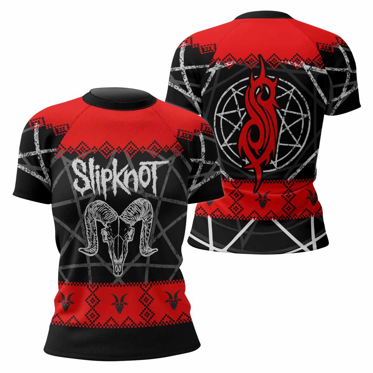 Baphomet Slipknot Women's Rash Guard Short Sleeve - front and back view