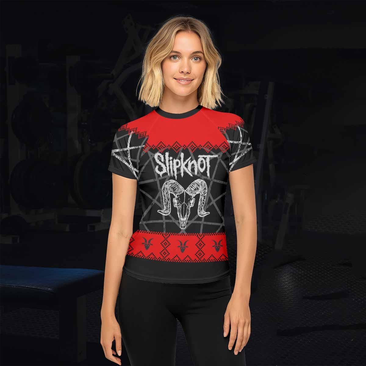 Baphomet Slipknot Women's Rash Guard Short Sleeve - lifestyle view
