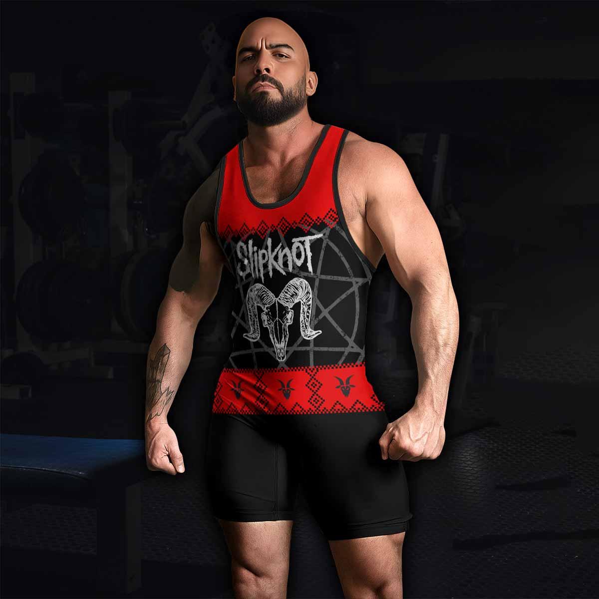 Baphomet Slipknot Wrestling Singlet - men's lifestyle view