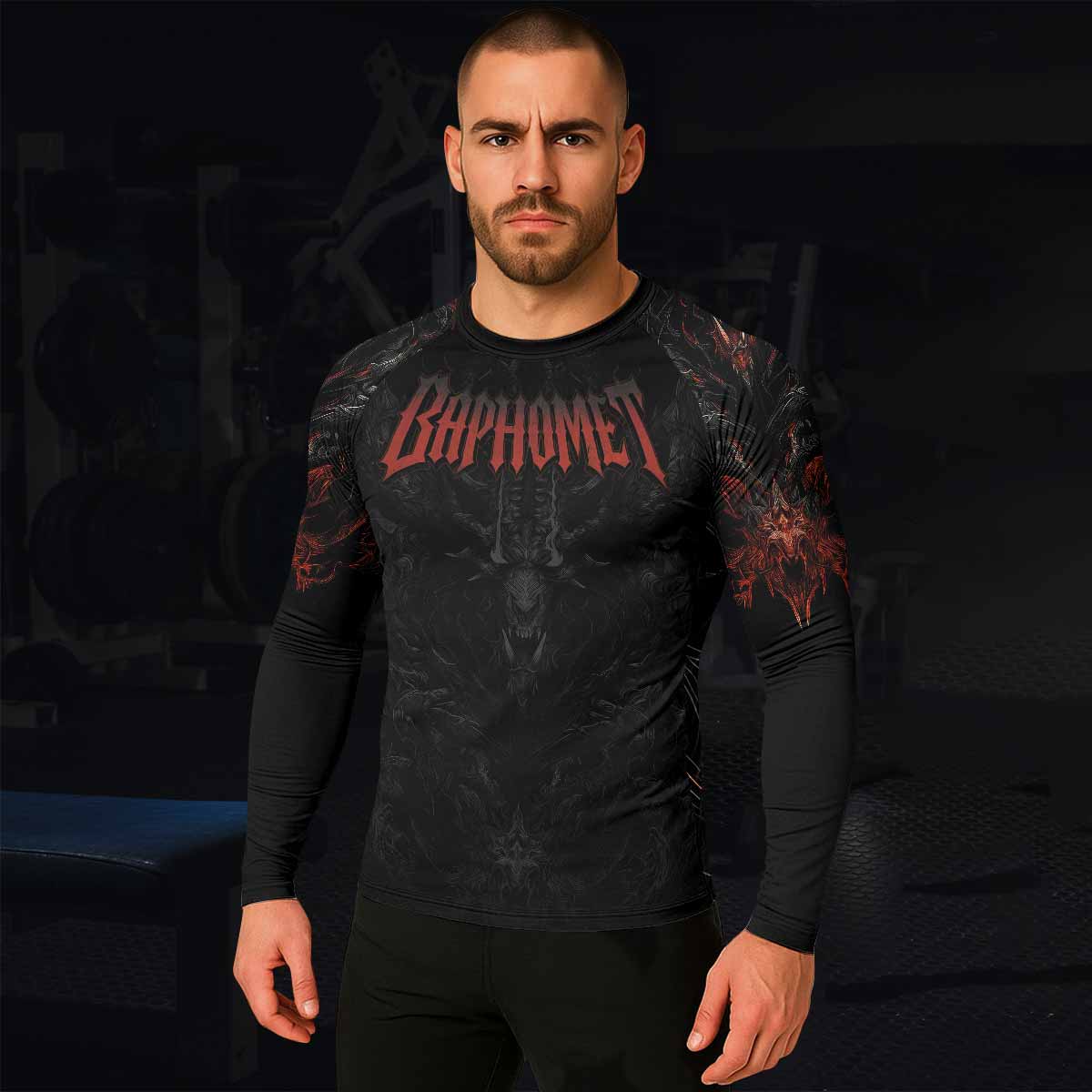 Baphomet's Wrath Men's Rash Guard Long Sleeve - lifestyle view