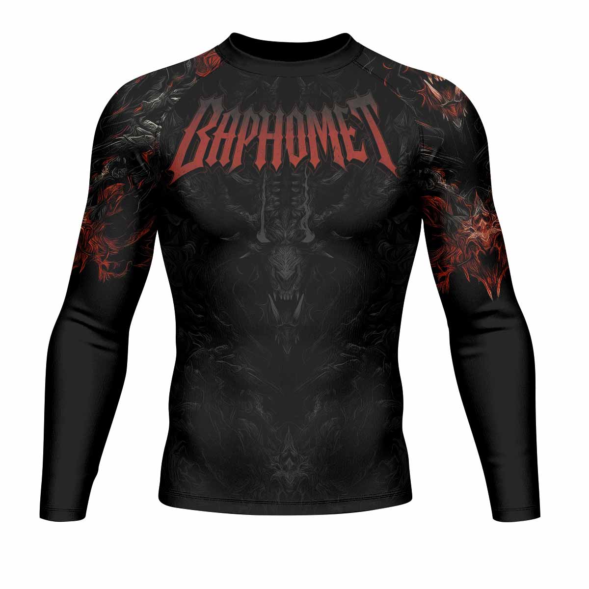 Baphomet's Wrath Men's Rash Guard Long Sleeve - front view mockup 