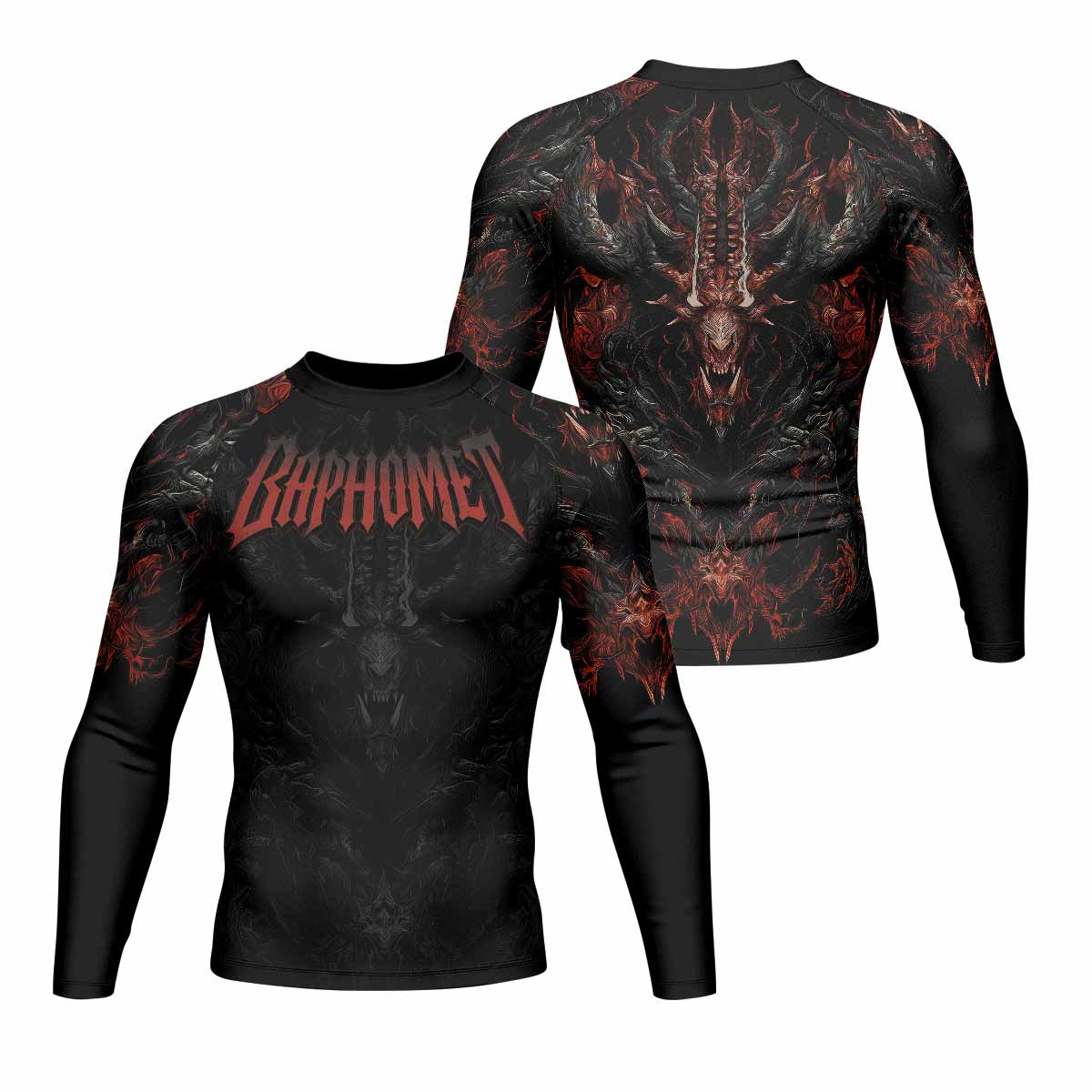 Baphomet's Wrath Men's Rash Guard Long Sleeve - front and back view