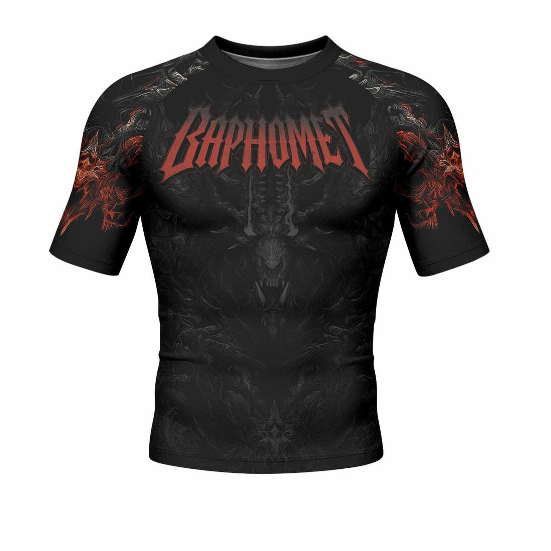 Baphomet's Wrath Men's Rash Guard Short Sleeve - front and back view