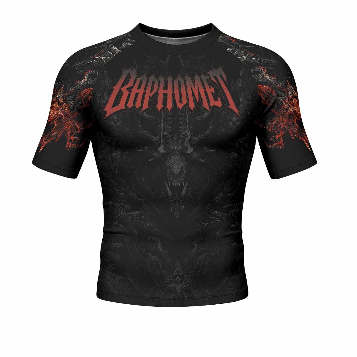 Baphomet's Wrath Men's Rash Guard Short Sleeve - front view mockup 