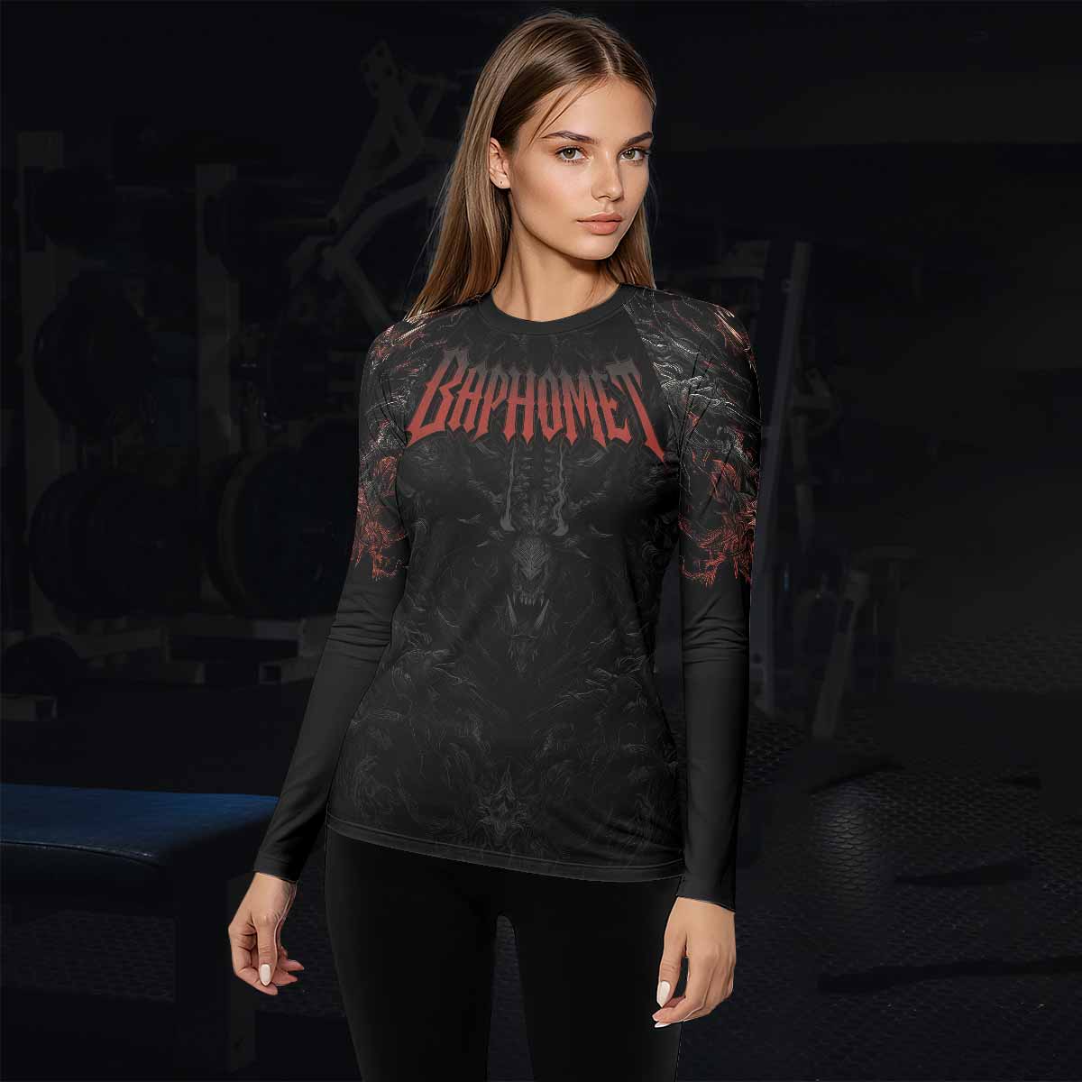 Baphomet's Wrath Women's Rash Guard Long Sleeve - lifestyle view