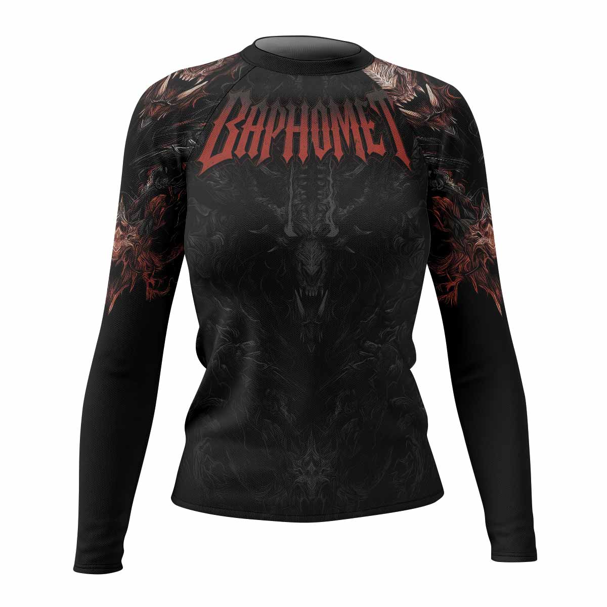 Baphomet's Wrath Women's Rash Guard Long Sleeve - front view mockup 