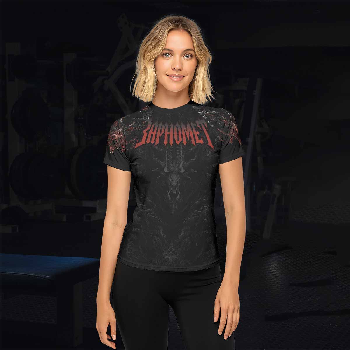 Baphomet's Wrath Women's Rash Guard Short Sleeve - lifestyle view