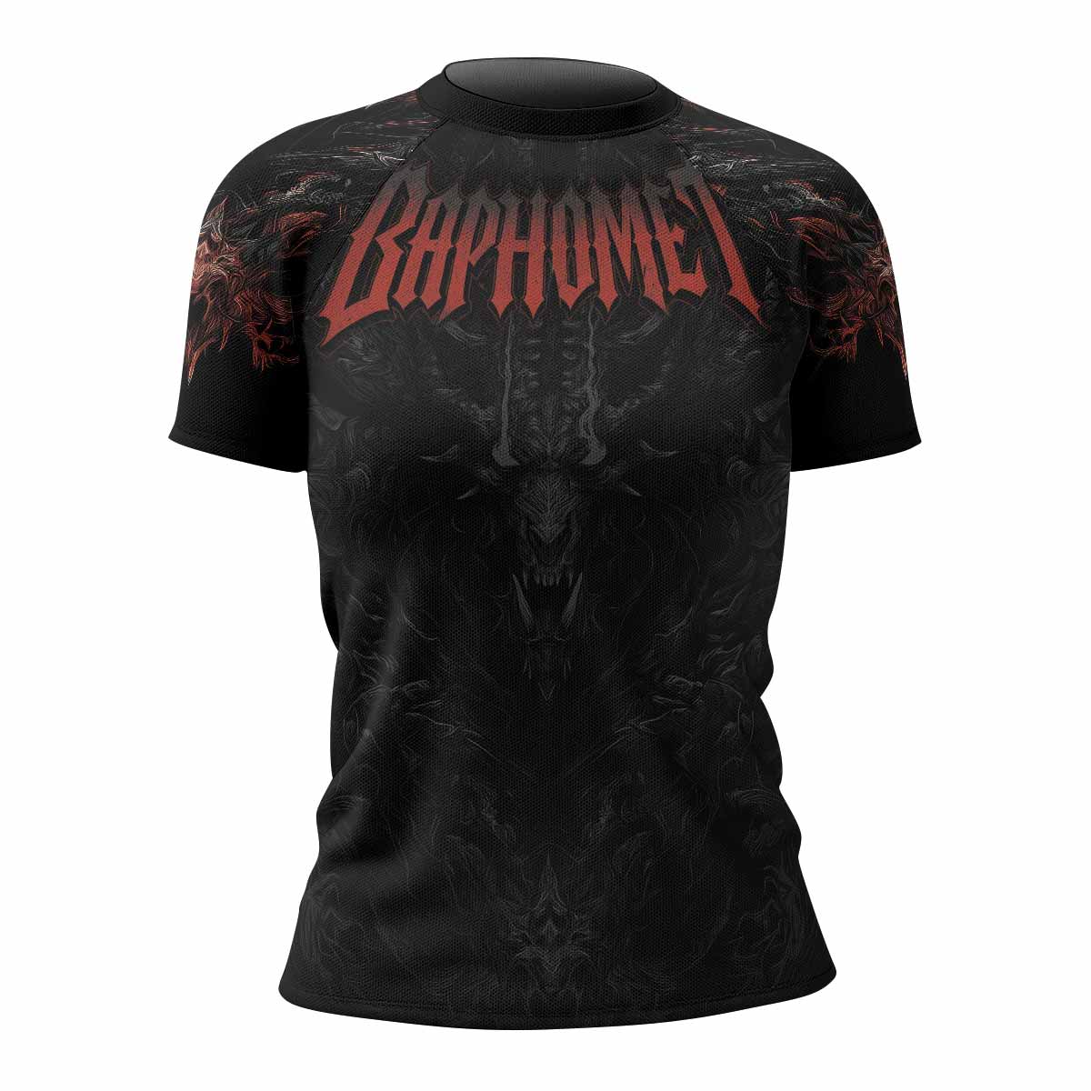 Baphomet's Wrath Women's Rash Guard Short Sleeve - front view mockup 