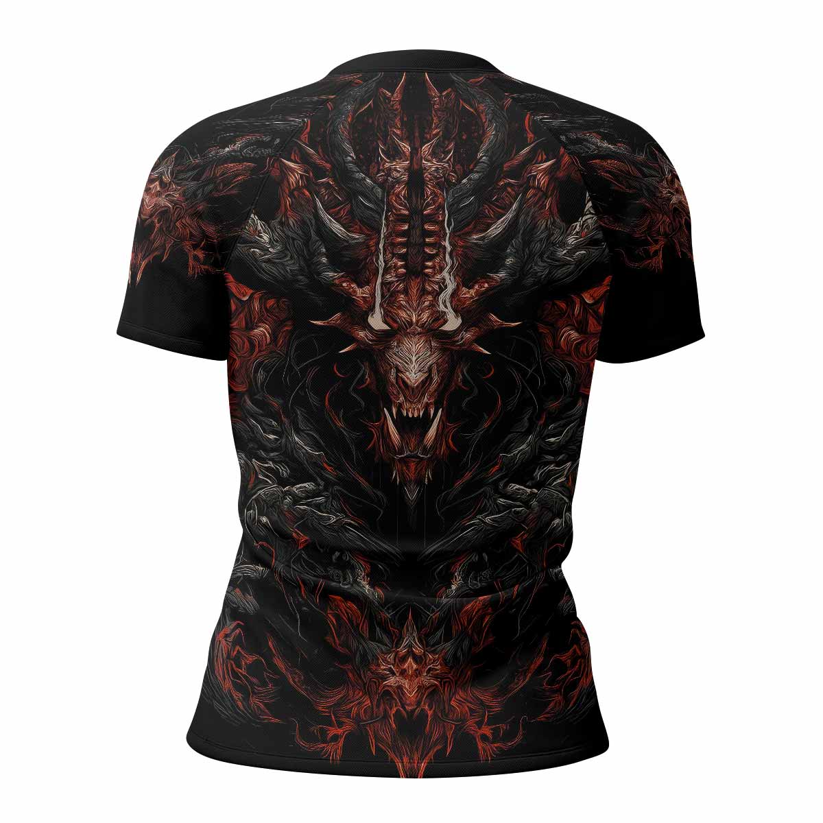 Baphomet's Wrath Women's Rash Guard Short Sleeve - back view mockup 