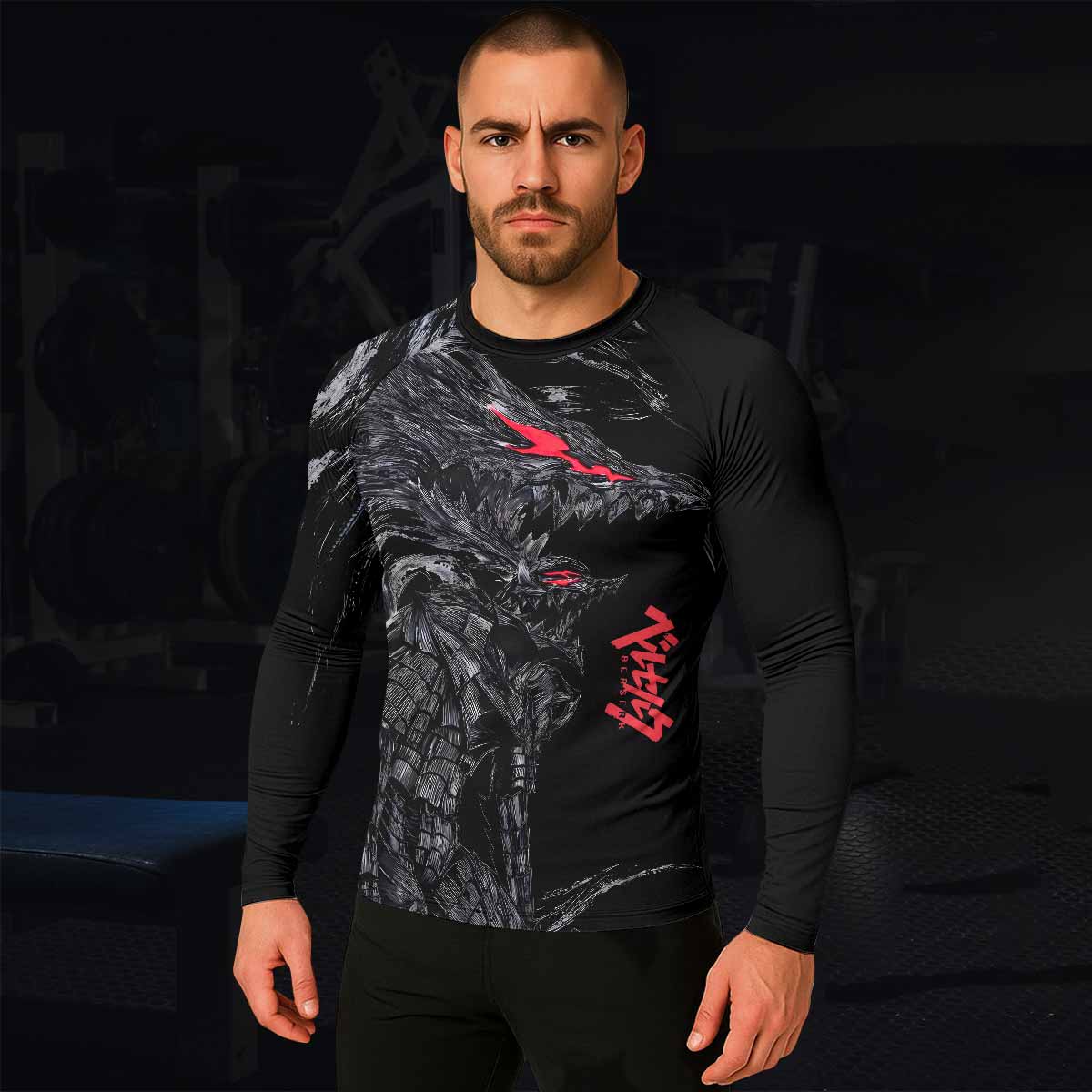 Beast of Darkness Men's Rash Guard Long Sleeve - lifestyle view